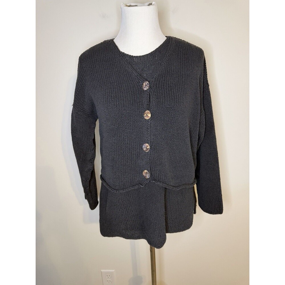 Margaret O’Leary Cotton Silk Blend Knit Tank & Cardigan Set Gray Medium
